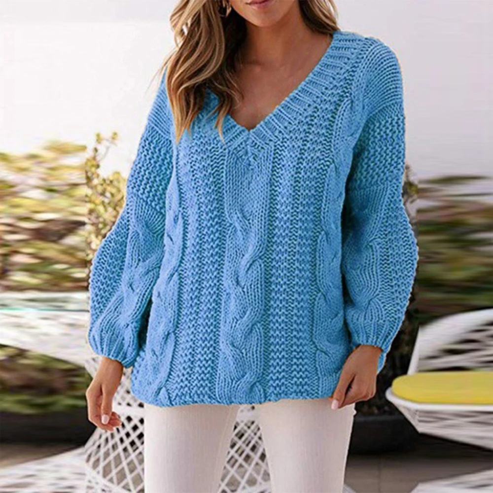 OEAK Women Sweaters Warm Pullover And Jumpers V-neck Pullover Twist Pull Jumpers Autumn Knitted Sweaters Christmas - Цвет: blue