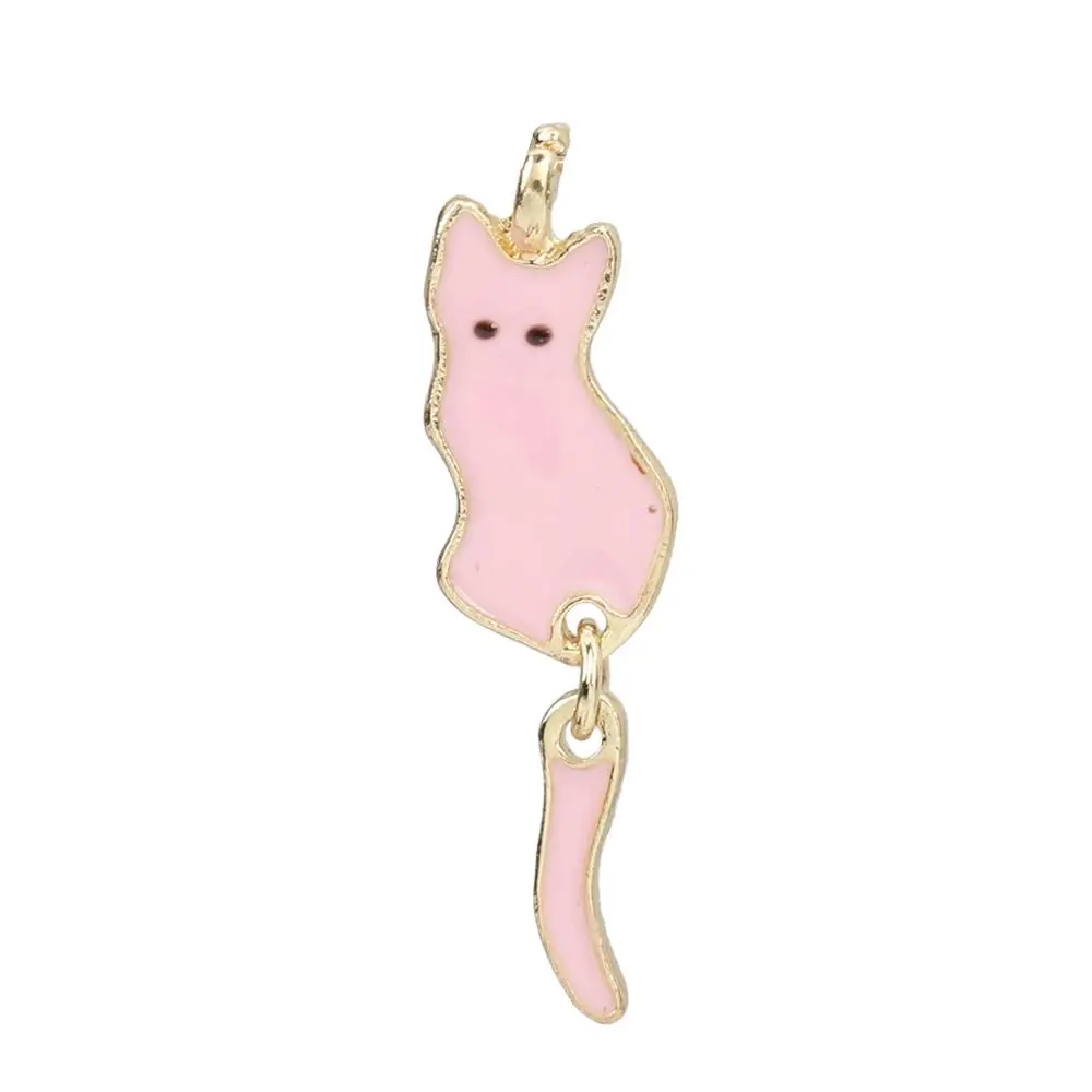 Pink Doreen Box, подвески из цинкового сплава, милый кот, животные, золото, металл, цветные эмалированные подвески, сделай сам, модные ювелирные изделия, 32 мм x 9 мм, 10 шт - Окраска металла: Pink