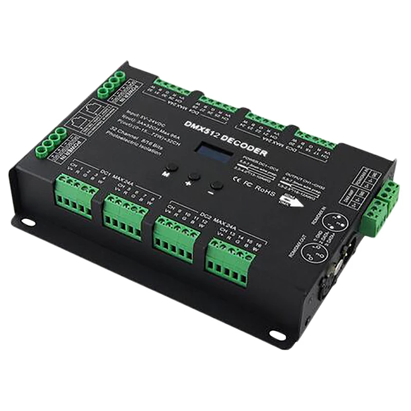 

RISE-Bc-632 Dc5V-24V Constant Voltage 32Ch Dmx/Rdm Decode Driver 3A*32Ch Output Dmx512 Rgbw Controller For Rgb Rgbw Led Strips L