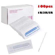 100 шт Одноразовые стерилизованные иглы для татуировки 1R/3R/5R для бровей, микроблейдинг, ручка, машина, аксессуары для макияжа