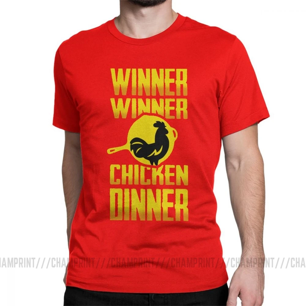 Мужские футболки PUBG Winner Chicken Dinner, винтажные футболки с короткими рукавами и круглым вырезом, хлопок, летние футболки - Цвет: Красный