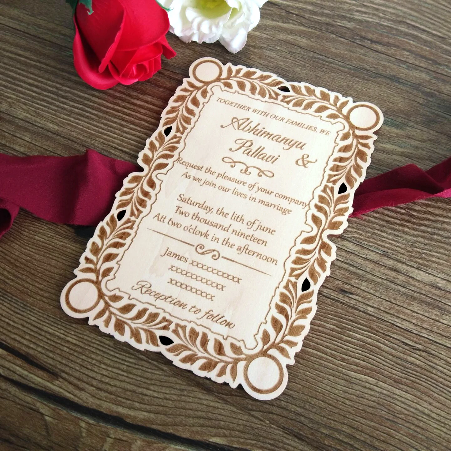  rustic wedding invitation wood wedding invitation engraved wedding invitation card handmade wedding - 32869755504