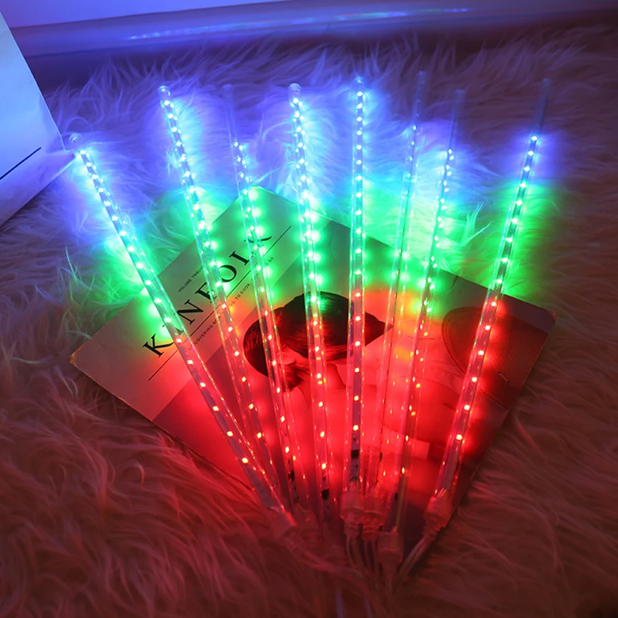 Multicolor Thrisdar 50 см, светильник в виде капли дождя, 8 трубок, светодиодный светильник в виде метеоритного дождя, сосулька, светильник для снега, для праздника, Рождества, сада, дерева - Испускаемый цвет: Multicolor