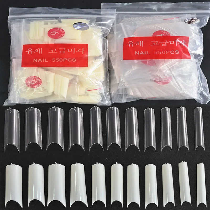 

550PCS/Bag-10Size Half-Cover Clear/Nature False Nail,Acrylic Nails Art Tips,ABS Fake XL- Shape"C" Curved Fake #TD44B