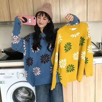 

Winter Pullover Sweater Women's Knitted Sweaters Snowflake Christmas Sweater Loose Lazy Sweaters Women