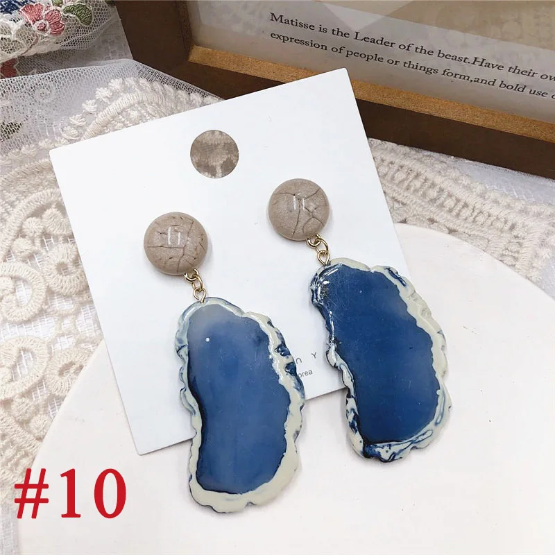 17Vintage Blue Pink Stone Resin Earrings Big Long Drop Earrings For Women Statement Jewelry Pendientes Mujer Moda 2019 Ohrringe