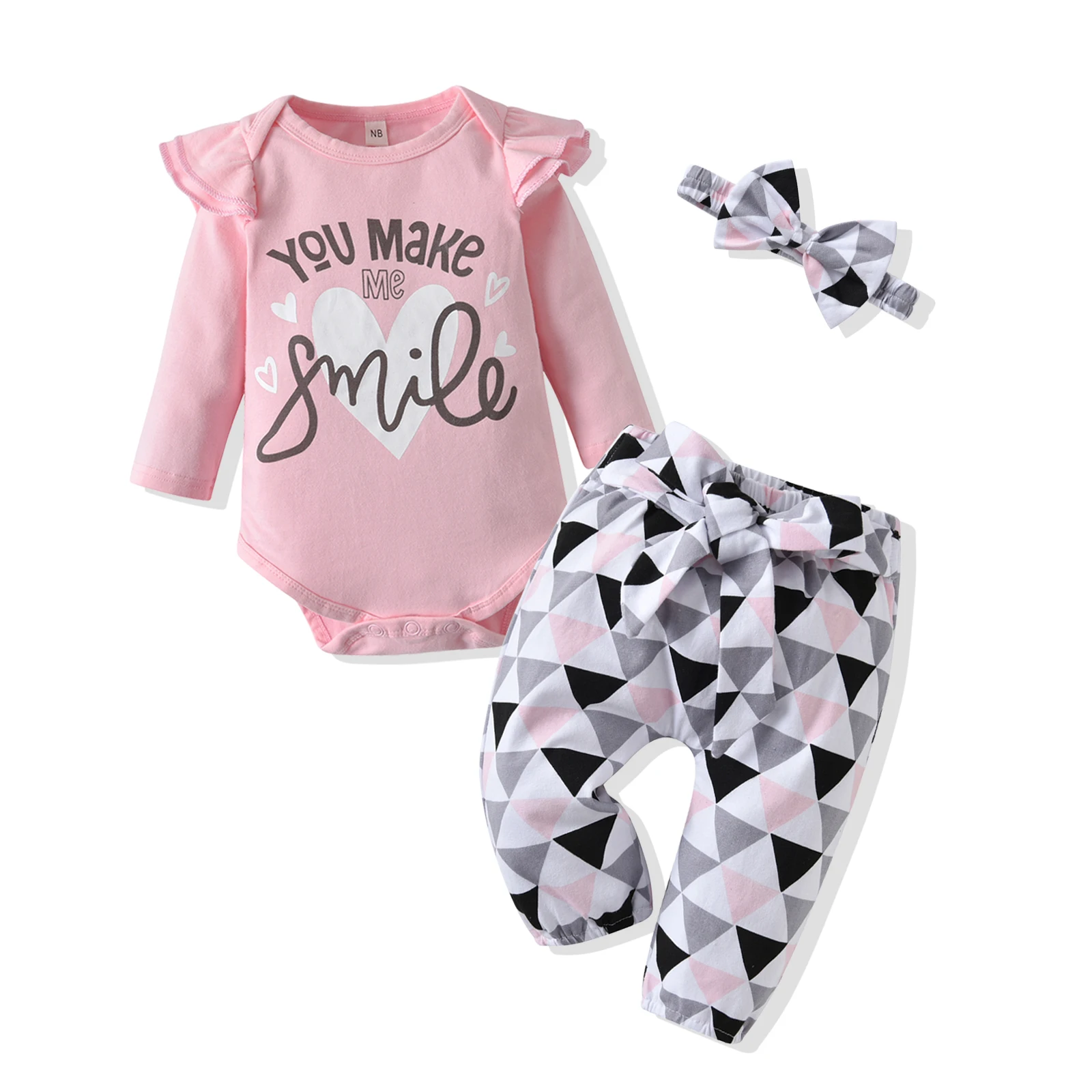 Newborn Clothes Baby Girls Coming Home Outfits Set Cute Cotton Letter Long Sleeve Bodysuit and Pants Bow Bandana Infant Clothing baby shirt clothing set