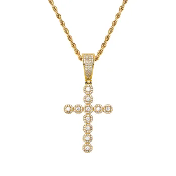 

Lucky Sonny Gold Silver Color Cross Pendant Christan CZ Iced Cross Pendants Necklace 3mm Rope Chain Hip-Hop Bling Jewelry