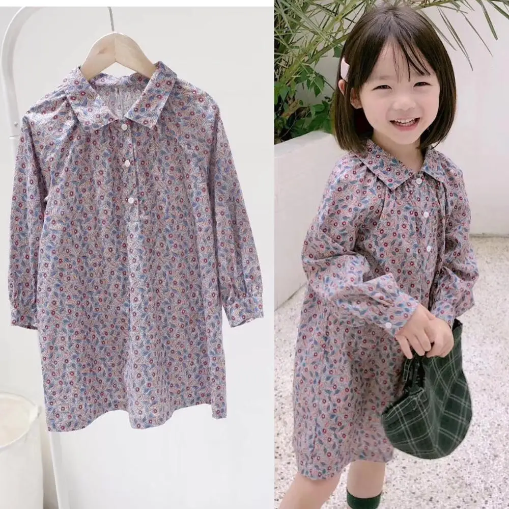 

Baby girls dress long sleeve cotton floral pattern fashion vintage style toddler girls dresses