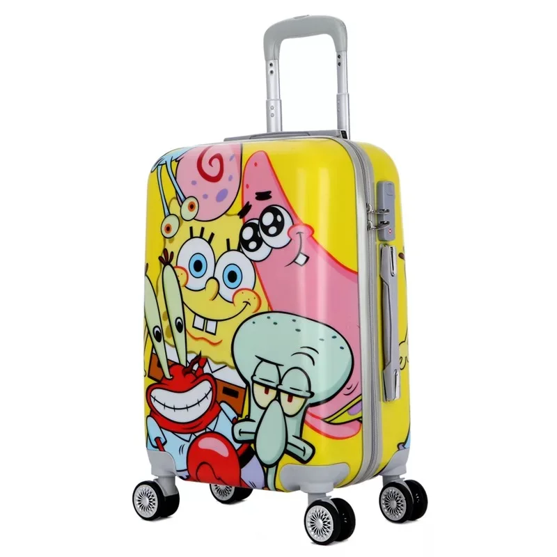 Золотой 20"Inch PC Cartoon Spongebob Travel Suitcase on Wheels Cabin Trolley Luggage Bag Women Rolling Luggage Lovely Road Suitcase - Цвет: Золотой