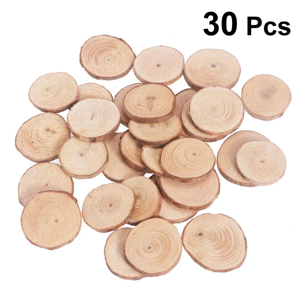 30pcs Натуральные круглые фишки ручная роспись деревянные ломтики 4-5 см деревянные диски собственными руками Сделай Сам гравюр свадебного стола реквизит для фотосессии - Цвет: 30pcs