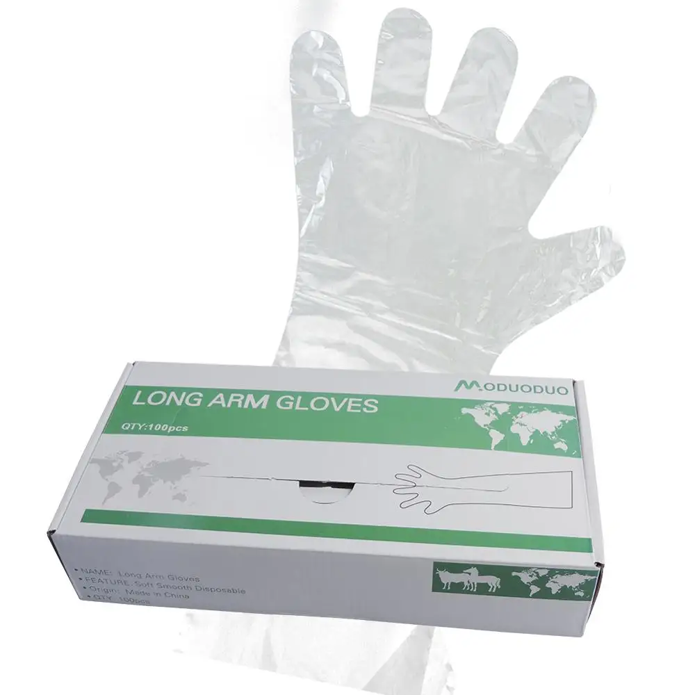 100PCS Disposable Soft Plastic Film Gloves Long Arm Veterinary Examination Glove for Farm animal Veterinary supplies - Цвет: as the picture