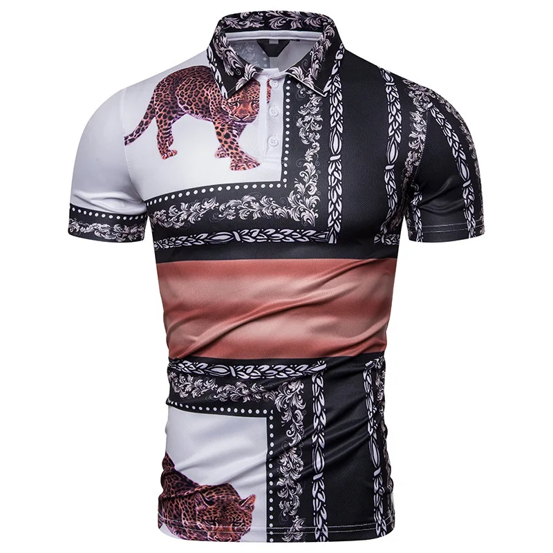 

2019 Summer New Style Fashion Men Summer Wear Short Sleeve Leopard Printed Polo Shirt Half Sleeve T-shirt Pl97