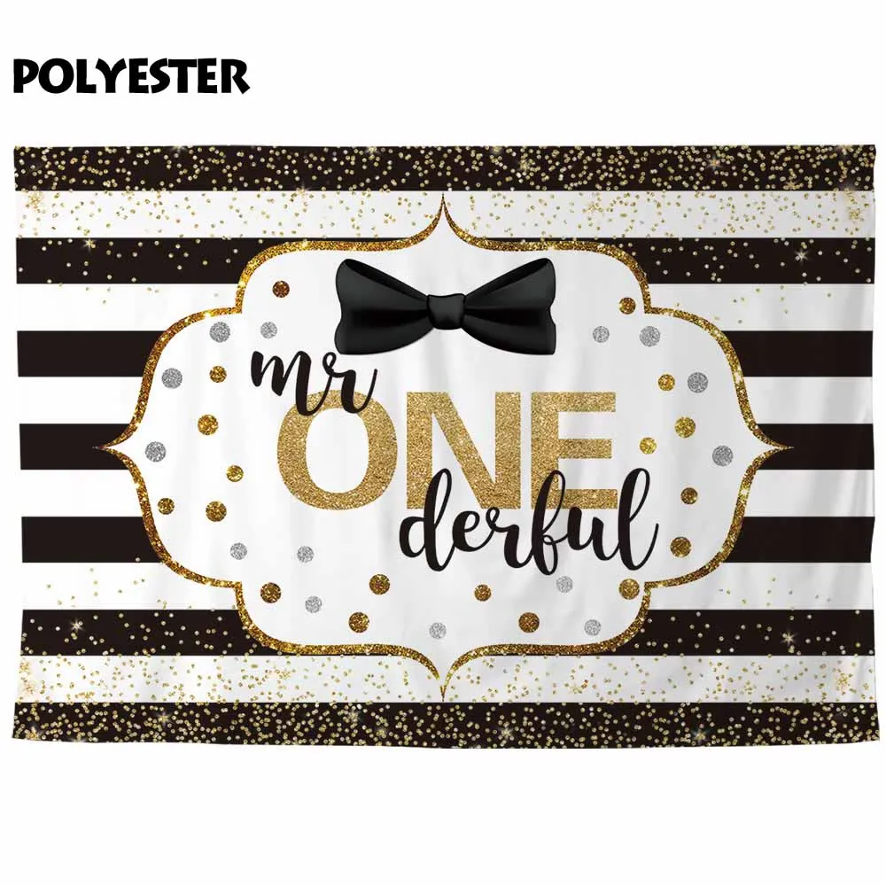 Allenjoy Boy Shower Photophone Glitter Black White Stripe Dot Mr One Derful Backdrops Banners Newborn Celebrate Party Curtains