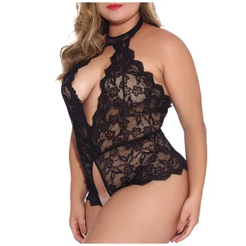 

Sexy Hollow Lingerie Bodysuit Women Bra Set Lace Perspective Deep V Erotic Underwear One Piece Halter Open Sexy Lingerie Set#g2