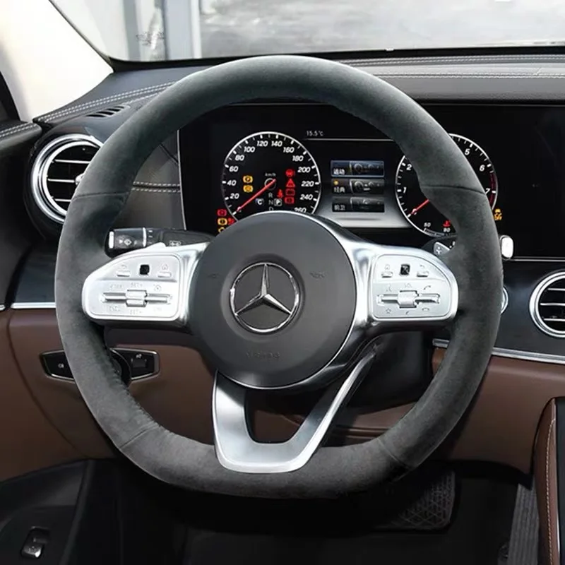 

Black Suede Leather Steering Wheel Hand Sewing Wrap Cover Fit For Mercedes-Benz A-Class W177 2018-2019 B Class C Class CLS