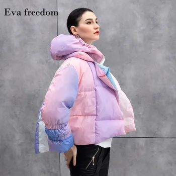 

Eva freedom2020 new winter warm trendy cool jacket color literary fashion down jacket women short hooded ladies