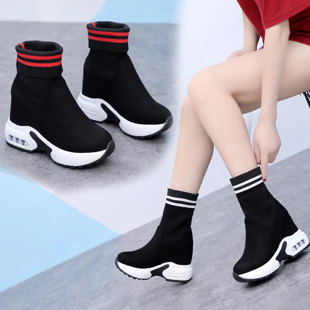 

Women Boots Autumn Winter Booties Shoes Women's Thick Soled Increasing Sports Student Short Boots Lady's Socks Shoes Short Boots