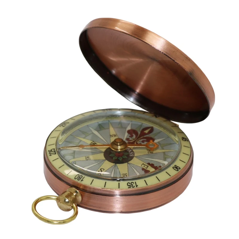 

Reading Copper Pocket Watch Retro Flip Compass Portable Hiking Navigation Compass Outdoor Survival Compass Navigation Wild Tool