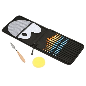 

12 Pcs Wooden Paint Brushes Set and Palette for Watercolor Oil Acrylic Painting with Bag