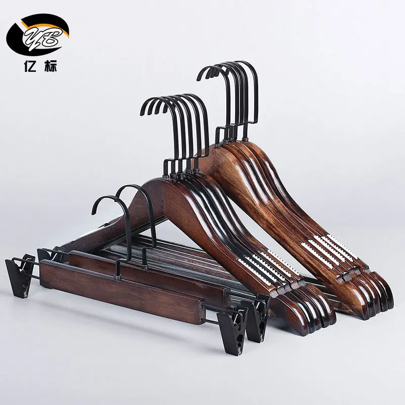 Yi biao Factory Direct Selling Solid Wood Coat Hanger Clothing Store Anti-slip Retro Clothes Hanger Top Grade Hotel Adult Clothe