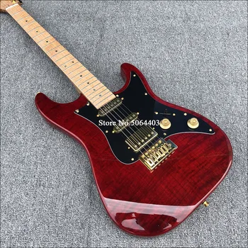

6 string electric guitar, red tiger maple veneer, maple fingerboard abalone dot inlay, golden accessories, free shipping