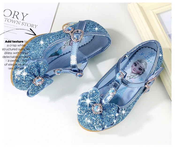 Детские кожаные сандалии с дизайном «Эльза»; детские летние туфли принцессы Эльзы на высоком каблуке для девочек; Chaussure Enfants; сандалии; обувь для вечеринок; размеры 24-36