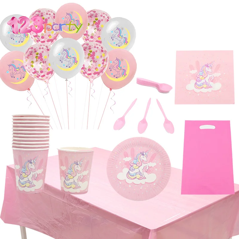 

123 Party Unicorn Party Disposable Tableware Birthday Party Baby Shower Plate Paper Cup Paper Towel Decoration Supplies