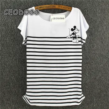 

096 style mouse print striped t shirt women shirts women cotton