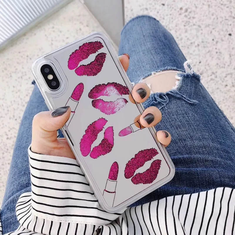 Роскошный зеркальный динамичный жидкий песок чехол для iPhone 6 6S 7 8 Plus губная помада