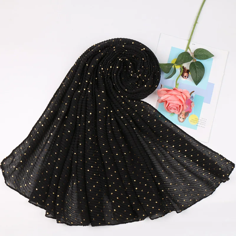 15 Women Plain Glitter Gold Dot Viscose Shawl Scarf Lady Wrinkle Long Soft Wrap Pashminas Stole Bufandas Muslim Hijab 90*200Cm - Color: 15