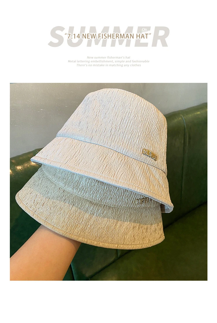 White Letter Fold Fisherman hat Female Summer Small Side Japanese Breathable Casual Simple Sunscreen Thin Bucket Hat Sunbath Hat bucket cap