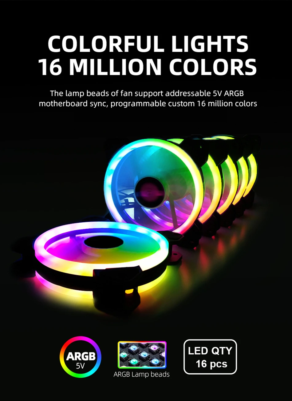 LED RGB Ajustável, 12cm, Mute Ventilador, 5V