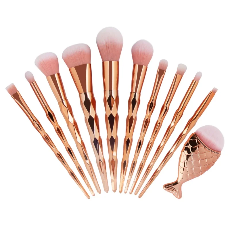 

Hot Rose Gold Color Fish Sharp Diamond Makeup Brush Set Foundation Powder Brushes Eyeshadow Brushes