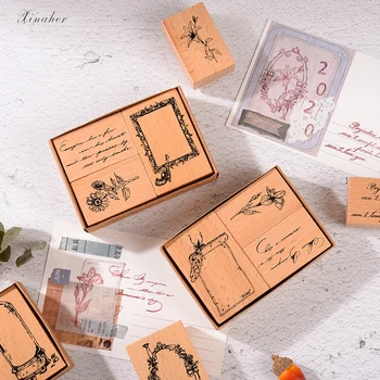 

3pcs/set Vintage Plant letter collage decoration stamp wooden rubber stamps for scrapbooking stationery DIY craft standard stamp