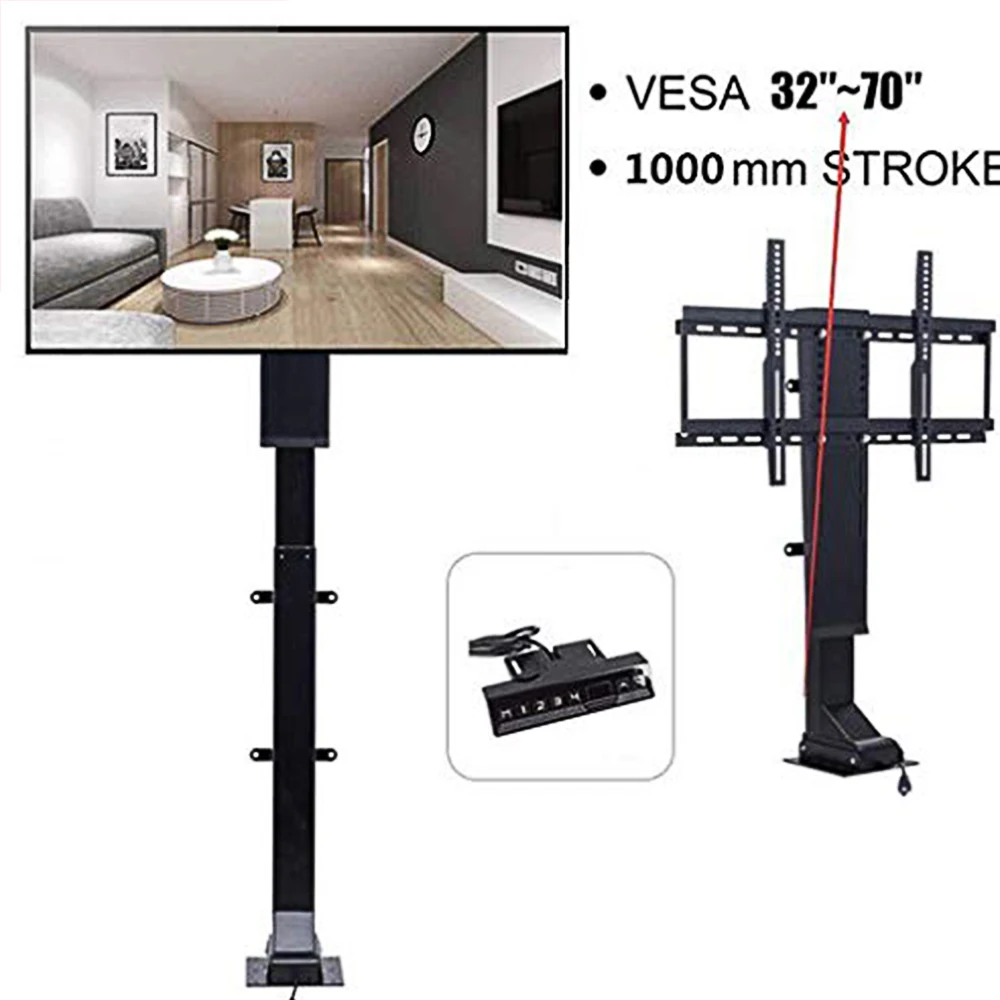 1000 мм ТВ Лифт подходит для 3"~ 70" ТВ s с функцией памяти Автоматизация моторизованный вертикальный ТВ Лифт пульт дистанционного управления для домашнего использования