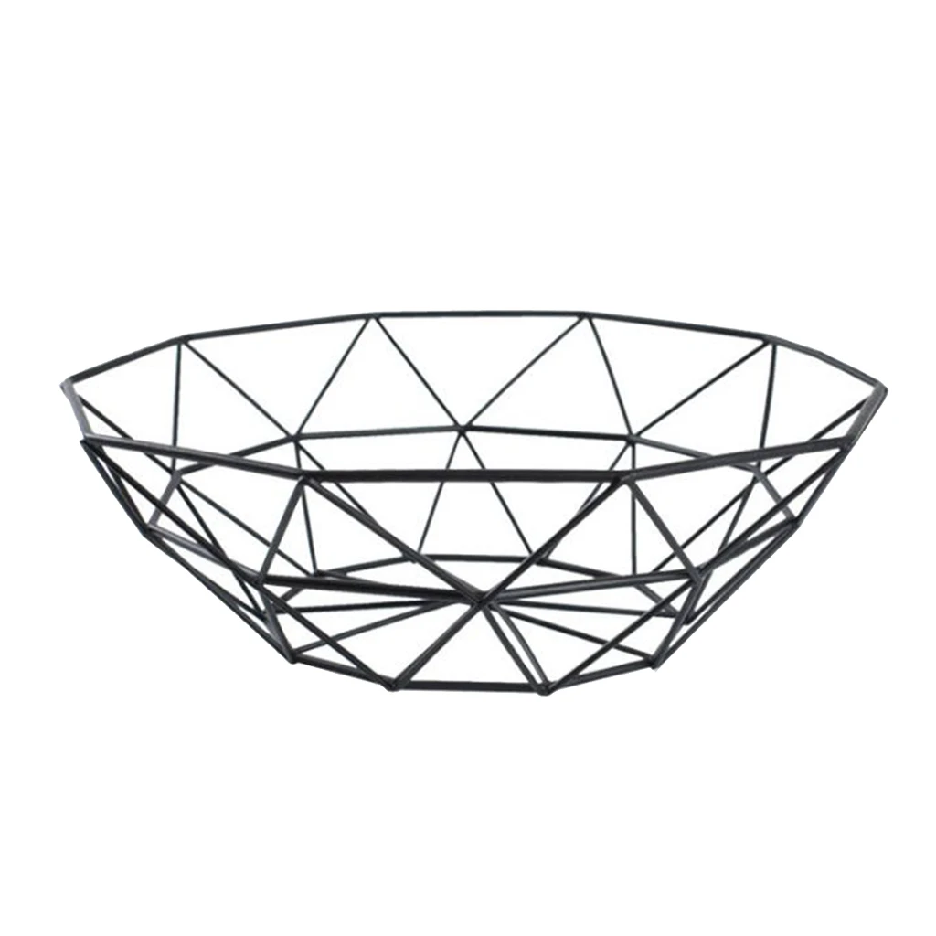 Large Black Geometric Metal Wire Decorative Fruit Storage Basket Table Fruit Bowl for Kitchen Countertop