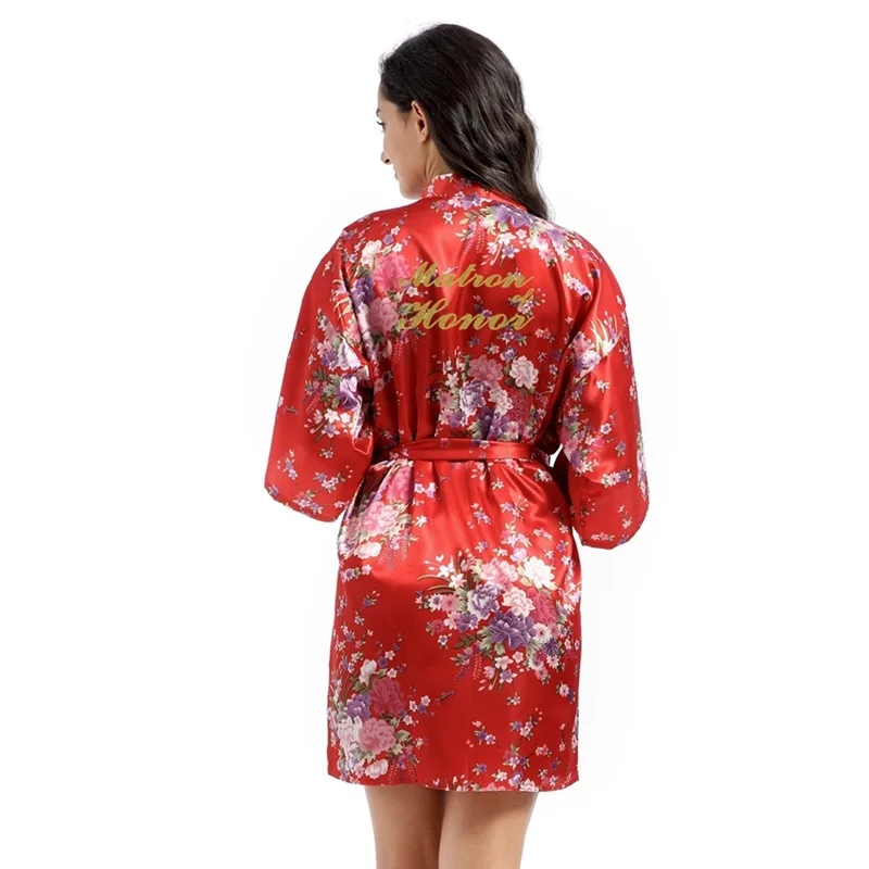 

New Style Bronze Marton of Honor Married Bridesmaid Wedding Morning Gowns Women's Daffodils Short Cardigan Robe