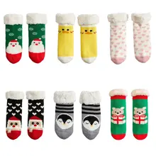 Детские зимние Пушистые Носки-тапочки с рисунком Санта-Клауса, вязаные рождественские чулочно-носочные изделия