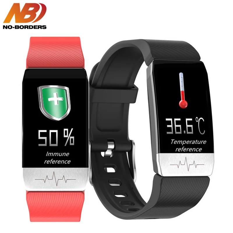 NO-BORDERS T1S Smart Watch Band With Temperature Measure ECG Heart Rate Blood Pressure Monitor Weather Forecast Drinking Remind