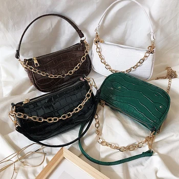 

Crocodile Pattern Women's Shoulder Bag Fashion PU Leather Chain Messenger Bag Luxury Handbag Mini Square Bag