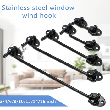 

Stainless Steel Window Lock With Safety Switch Cabin Window Hook Door Eye Latch Silent Catch Holder With Screws Black