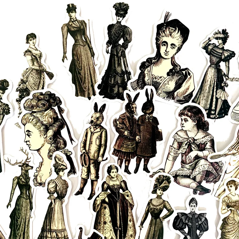 

50Pcs Vintage Stickers European Retro Ladies Personality Fashion Dress Design DIY Scrapbooking Album Happy Decorative Stickers