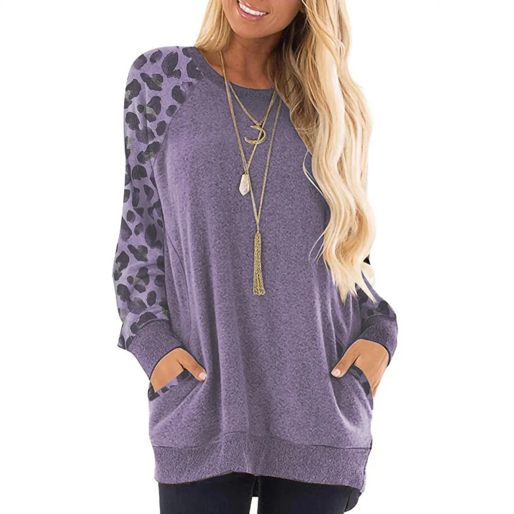 Фиолетовый Autumn Winter Loose Thick Knit Harajuku Printed Sweatshirt Leopard Hooded Pullover Tops Women Hoodies Casual Female Clothes - Цвет: Фиолетовый
