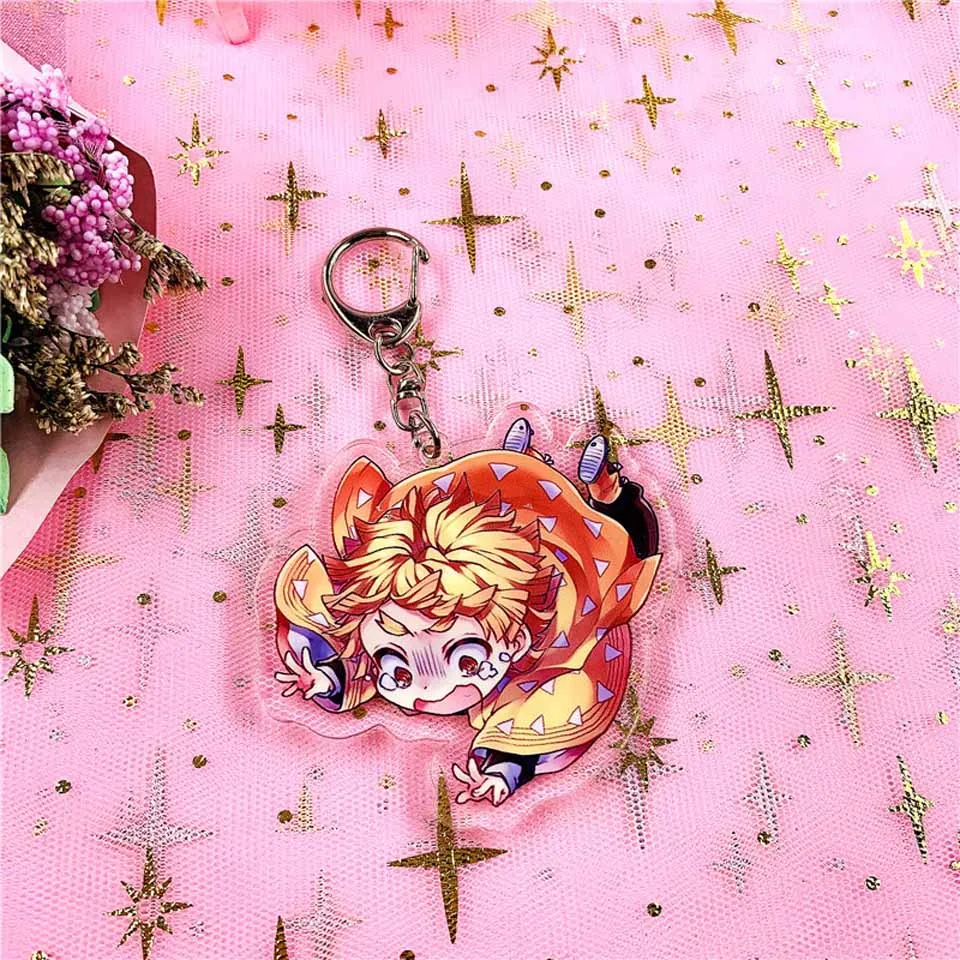 Agatsuma Zenitsu B Tronzo аниме Demon Slayer Kimetsu no Yaiba Kamado Tanjirou Nezuko Zenitsu Giyuu Inosuke фигурные игрушки брелок Q Подарочная цепочка для ключей - Цвет: Agatsuma Zenitsu B