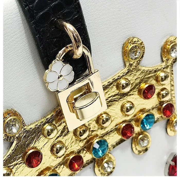 Unua amo Luxury Women Shoulder Bags Diamond Crown Flower Buckle PU Learher Box Style Party Bag For Ladies Mini Messenger Bag