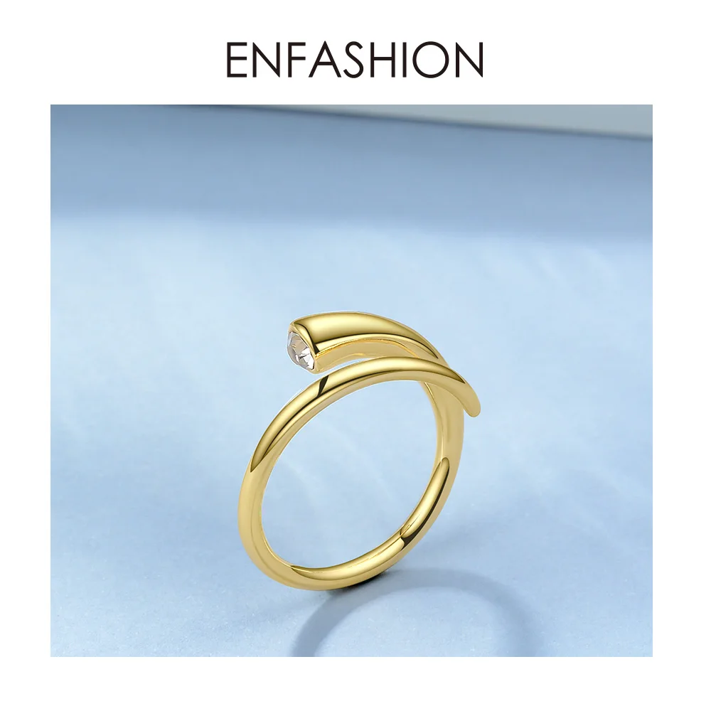 

ENFASHION Curve Crystal Opening Ring Gold Color Winding Shape Rings For Women Accessories Finger Fashion Jewelry Gifts R194010