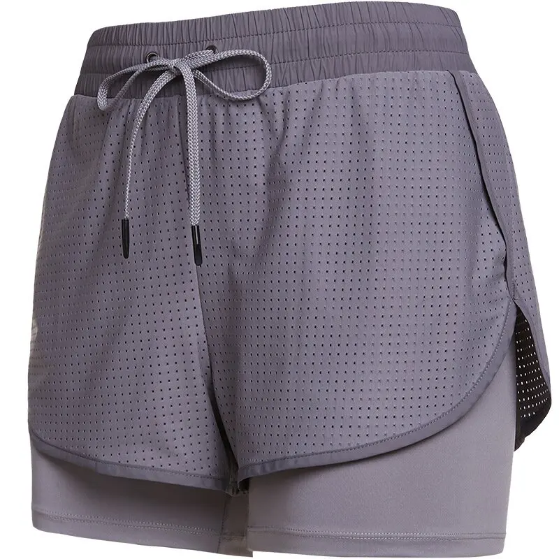FT903502 GRAY Vansydical женские шорты 2 в 1 для спорта, зала и йоги быстросохнущие фитнес шорты для бега тренировочные шорты для бега с подкладкой - Цвет: FT903502 GRAY