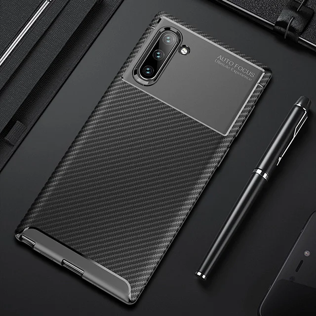 Ikrsses для samsung Galaxy Note 10 Plus чехол Роскошный Углеродный волокно ультра тонкий силикон мягкий ТПУ чехол для Galayx Note 10 чехол - Цвет: Black