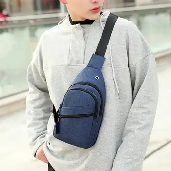 

Fashion Casual Men Chest Pack Outdoor Canvas Shoulder Chest Bag with Earphone Jack Crossbody Pouch сумка через плечо мужская